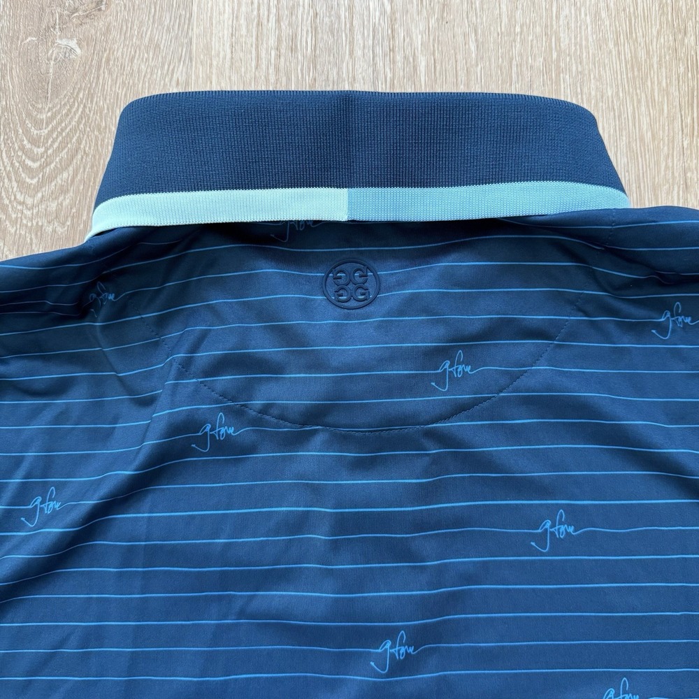 Men's Navy Striped Performance Polo Shirt by G/Fore - Picture 9 of 9